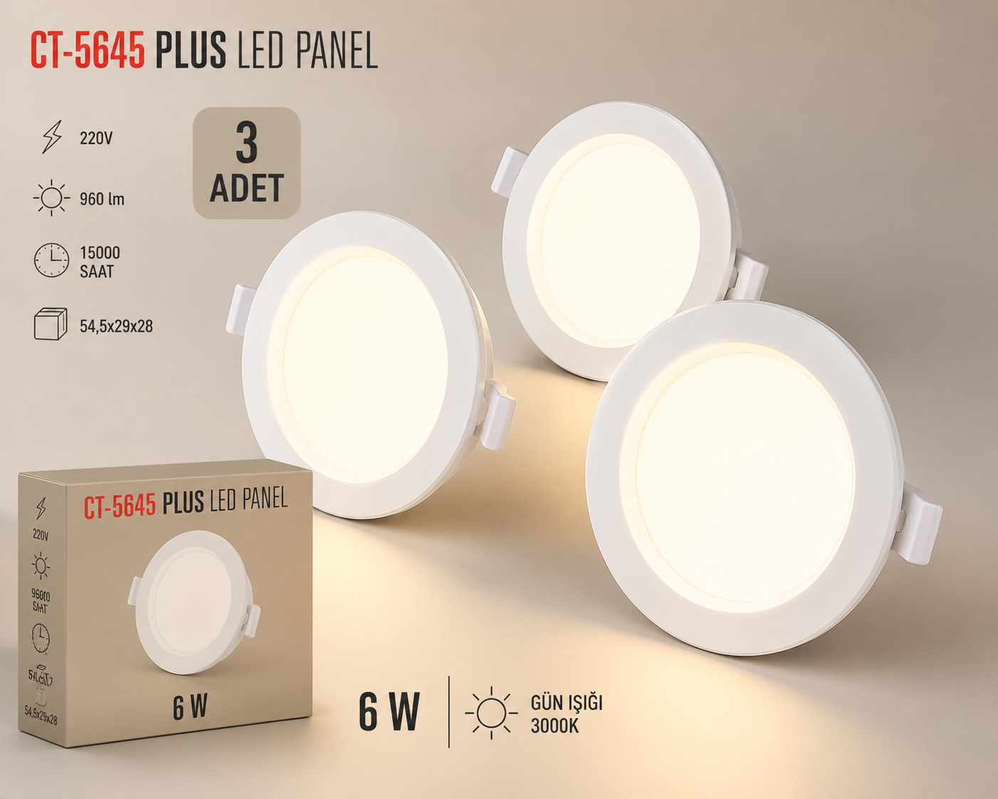 CT-5645 PLUS LED Panel Günışığı 3 Adet