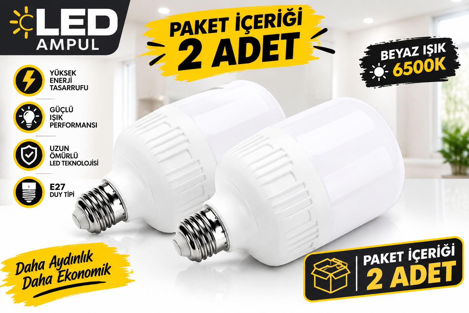 LED Ampul 60W Beyaz I��k CT-4328 2 Adet