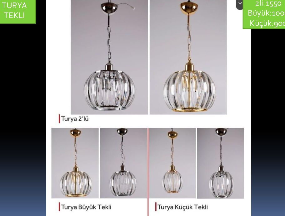 Turya Kristal Tekli Avize