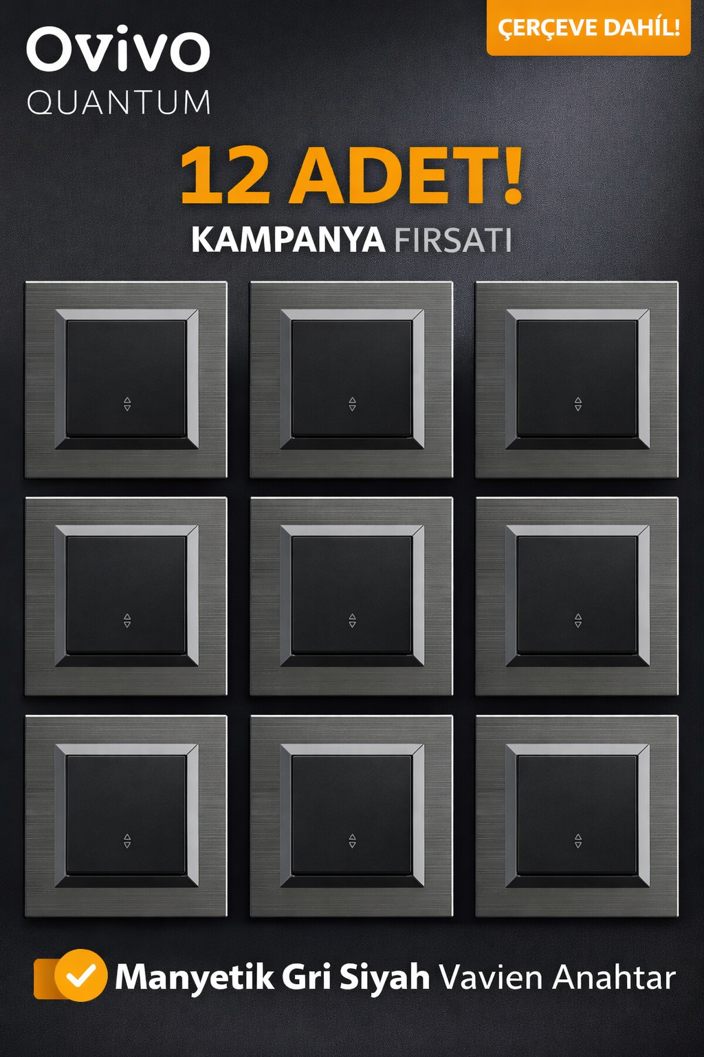 ovivo quantum manyetik gri siyah vavien anahtar 12 adet kampanya
