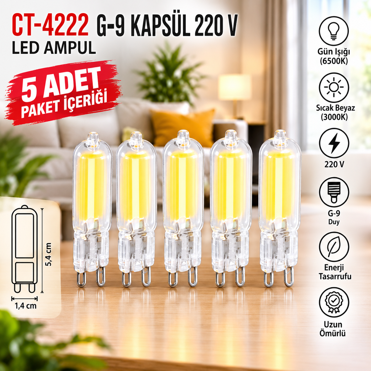 CT-4222 G-9 KAPSÜL 220 V GÜN ISIK 5 ADET
