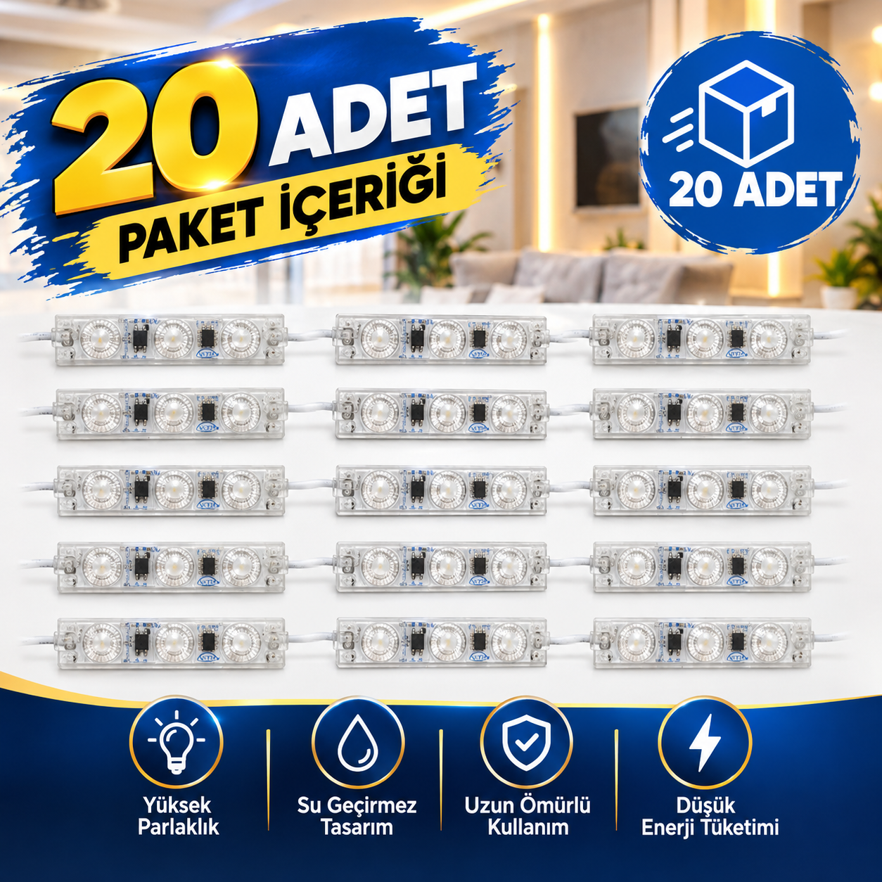 Ct-4593 Kristal Mercek 220v Led Modül Aydinlatma (GÜNISIGI) 20 Adet Takim