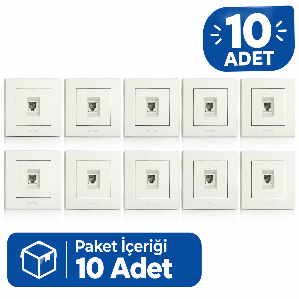 10 Adet Ovivo Grano Beyaz Numeris Telefon Prizi Çerçeve Dahil