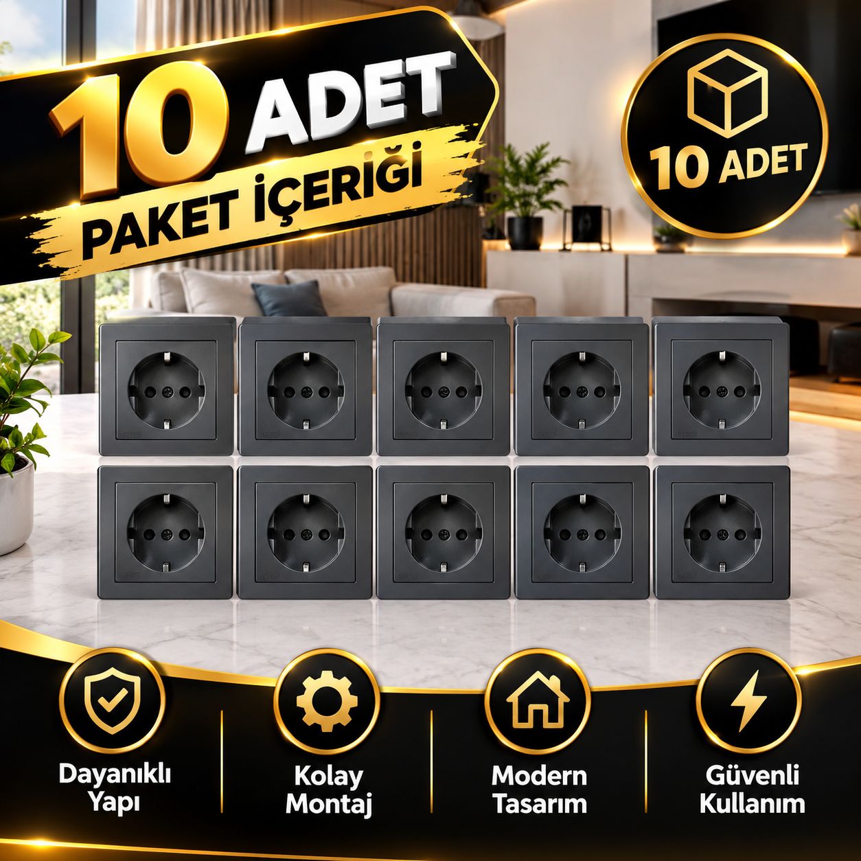 Ovivo Grano Füme Toprakli Priz 10 Adet Çerçeve Dahil