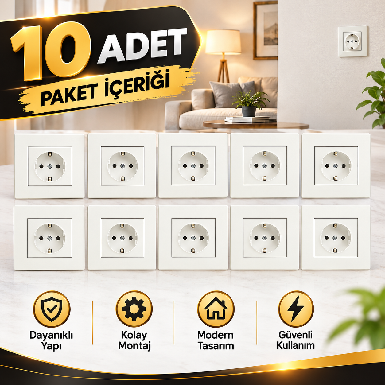 10 Adet Ovivo Grano Beyaz Toprakli Priz Çerçeve Dahil**