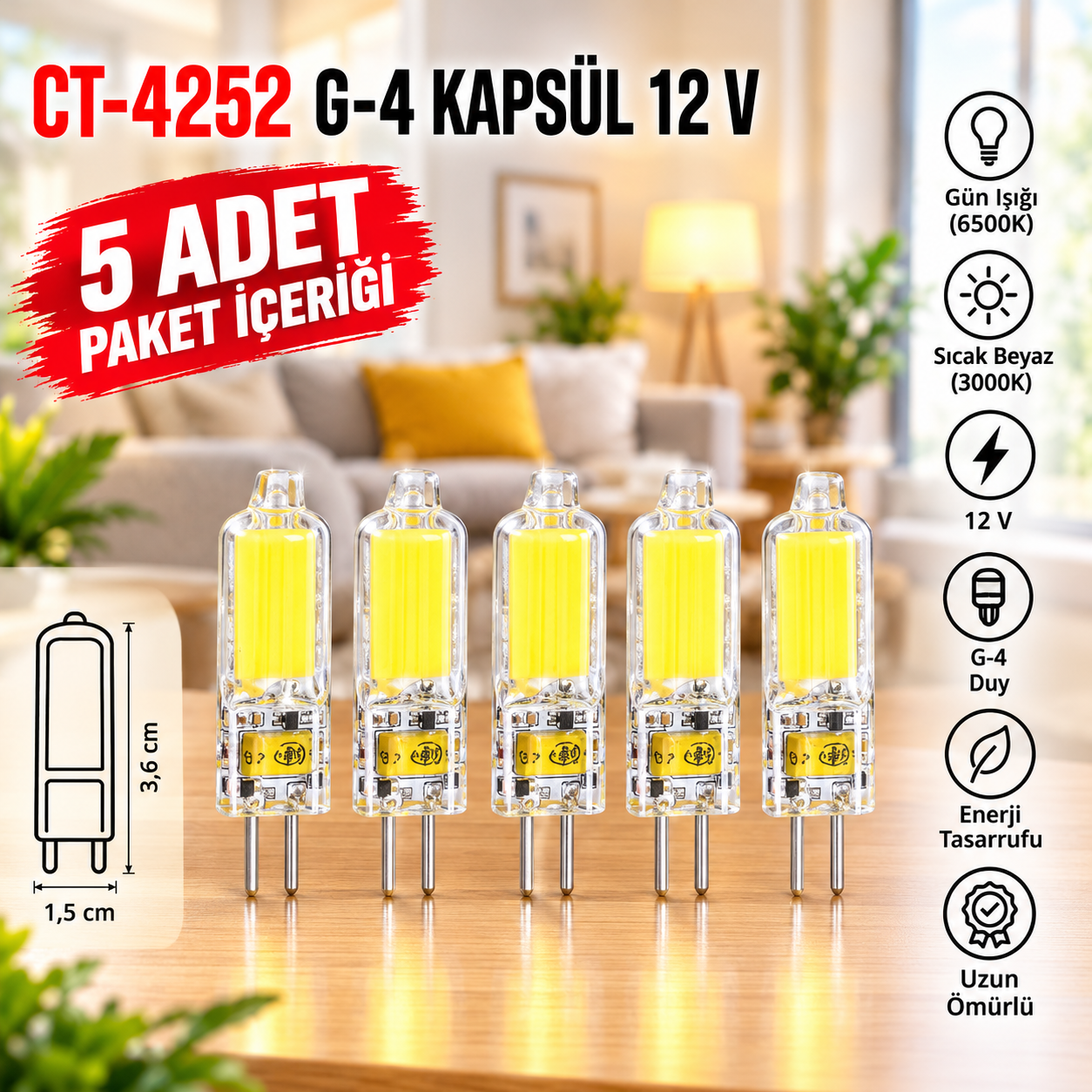 CT-4252 G-4 KAPSÜL 12 V GÜN ISIK 5 ADET