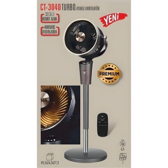 CT 3040 Turbolu 60W Ayakli Vantilatör Bakir Motor Sesli Komutlu 8