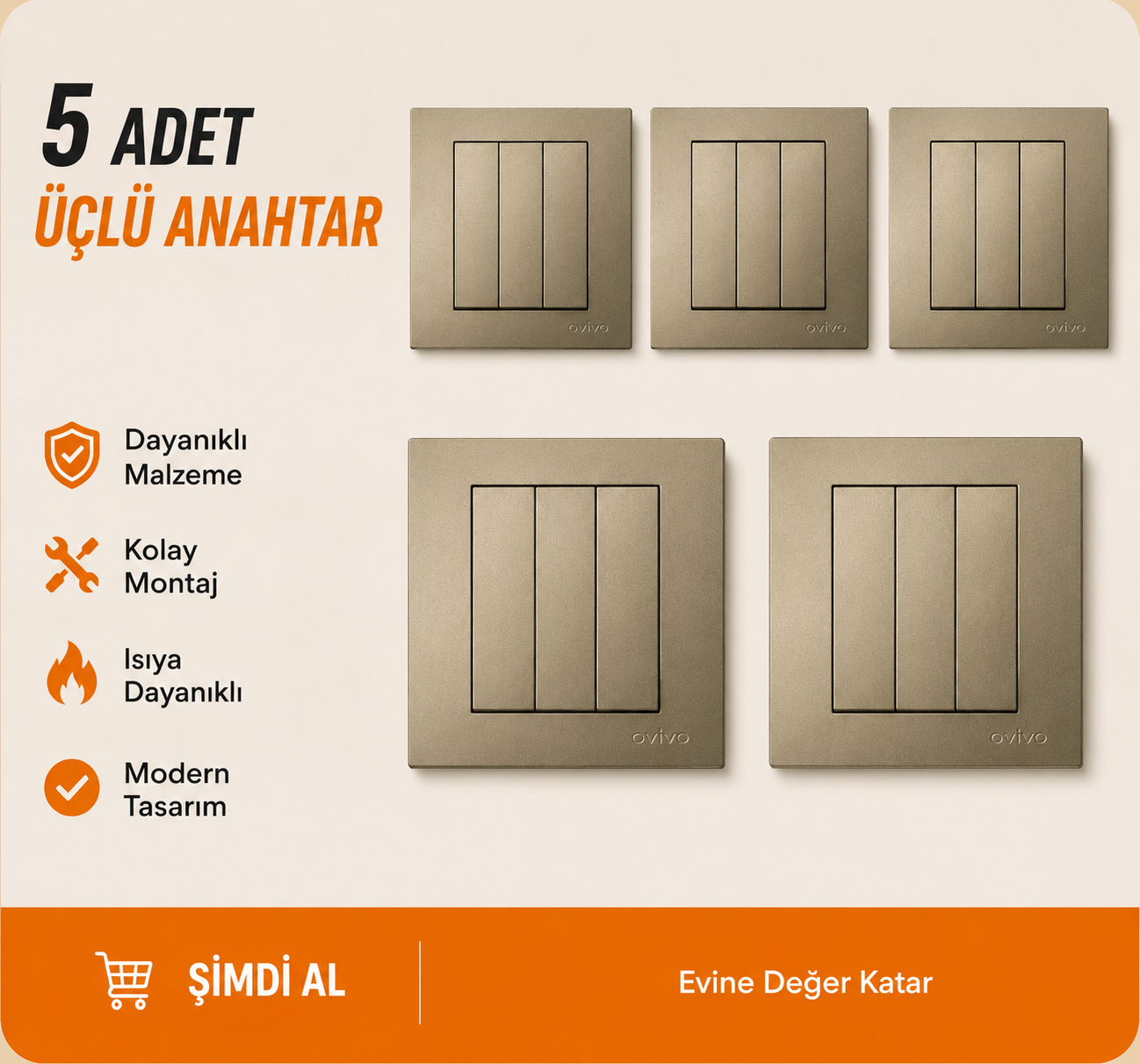 Ovivo Grano Titanyum Üçlü Anahtar 5 adet