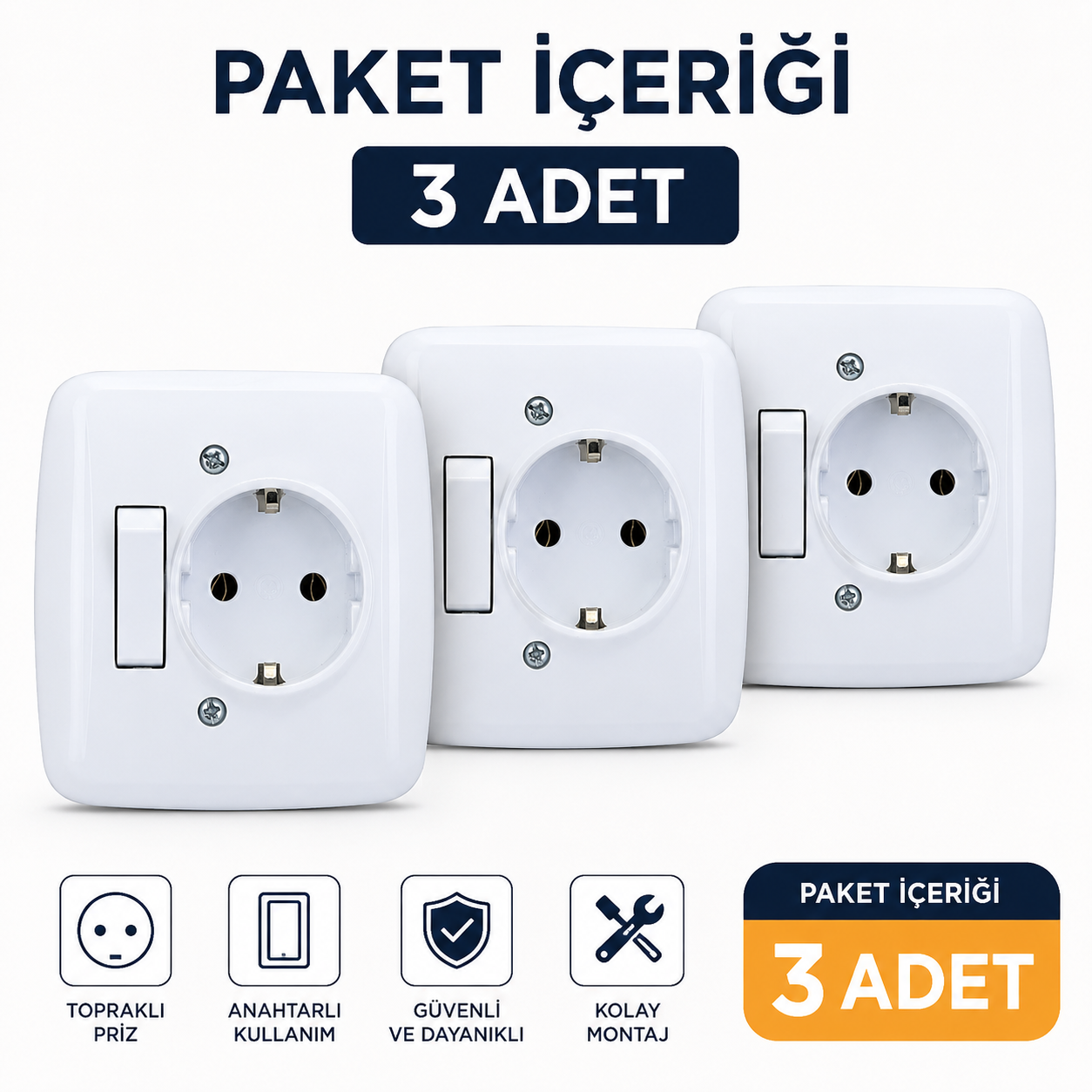S�va Alt� Anahtar Priz 3 Adet