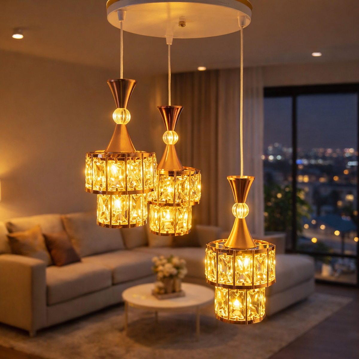 mirsa �izgili mira� kristal avize 3 l� Beyaz-gold